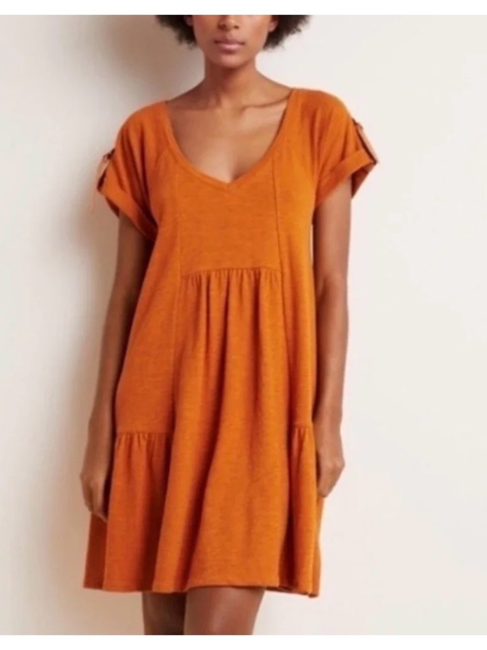 Saturday Sunday Rust Orange Short Sleeve V-Neck Tiered Women's Dress XL